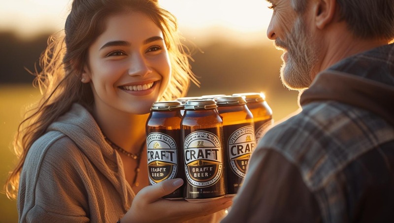 娘から父にビールのギフトを渡すシーン