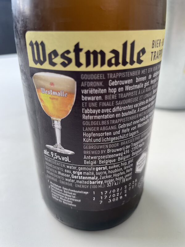 Westmalle(ウェストマール)トリプルのラベル裏面