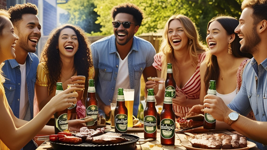 カールスバーグを飲みながらバーベキューを楽しむ人々