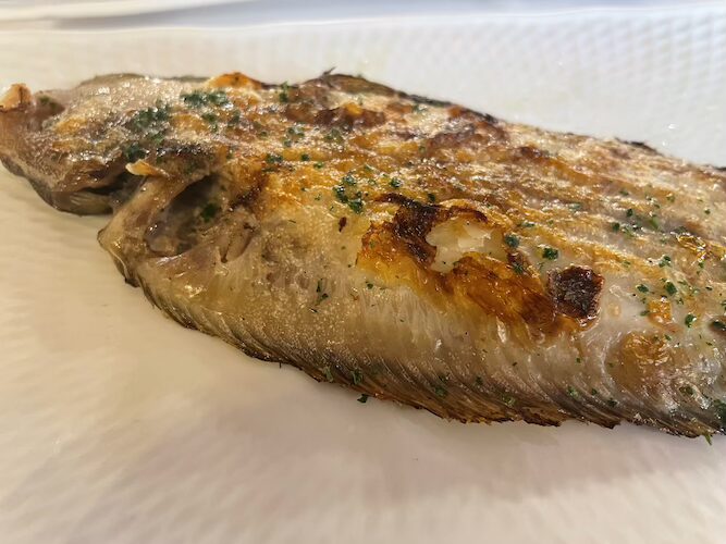 モレッティの生ビールと一緒に食べた魚のグリル