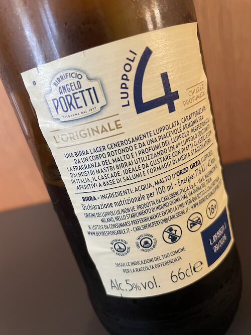 ANGELO PORETTI 4 Luppoli (アンジェロ・ポレッティ・クアットロ・ルッポリ)のラベル裏面